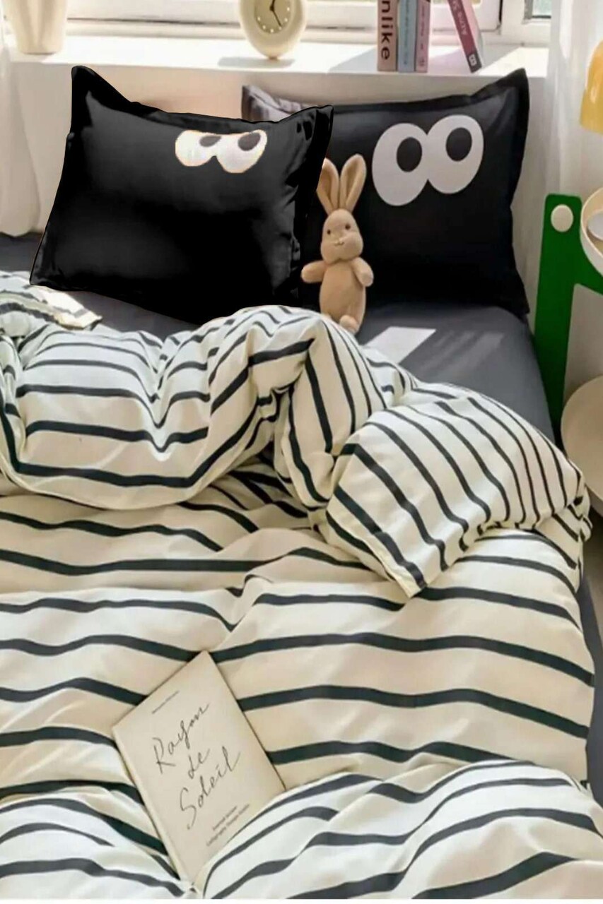 Set cuvertura matlasata dubla King (FR), 3 piese, L'essentiel Maison, Funny, Negru - imagine 3